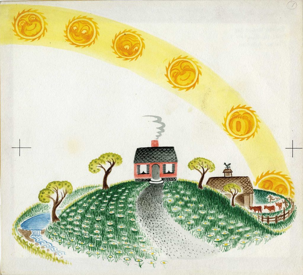 Process art: pencil, tempera and watercolor on paper; Little House: spring; Kerlan Collection, University of Minnesota Libraries.