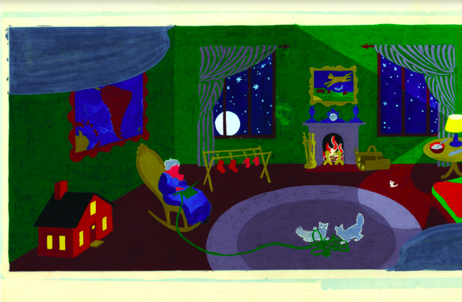 Goodnight Moon image early art example with map on the wall